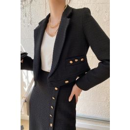 Distinctive Buttons Cropped Tweed Blazer - Retro, Indie and Unique Fashion