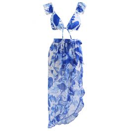 Rainforest Vibe Flutter Strap Bikini Cover-Up Set in Blue - Retro ...