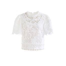 Blooming Lily Full Crochet Crop Top in White - Retro, Indie and Unique ...