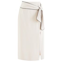 Crystal Edge Knotted Waist Split Pencil Skirt in Ivory - Retro, Indie ...