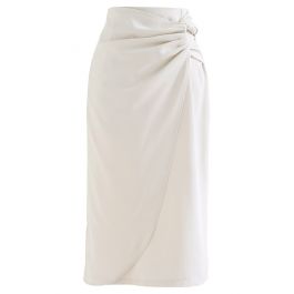 Twisted Knot Flap Pencil Skirt in Ivory - Retro, Indie and Unique Fashion
