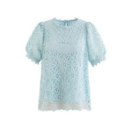 Hollow Out Floral Crochet Top in Teal - Retro, Indie and Unique Fashion