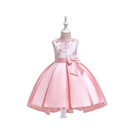 Embroidered Branch Bowknot Hi-Lo Princess Dress in Pink For Kids ...