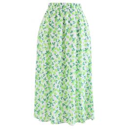 Fresh Lemon Print Midi Skirt in Green - Retro, Indie and Unique Fashion