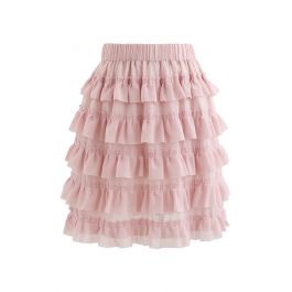 Tiered Ruffle Chiffon Skirt in Pink - Retro, Indie and Unique Fashion