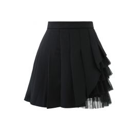 Mesh Inserted Pleated Mini Skirt in Black - Retro, Indie and Unique Fashion