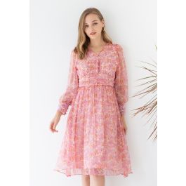 Romanticism Pink Floral Sheer Midi Dress - Retro, Indie and Unique Fashion