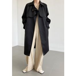 Stud Button Storm Flap Trench Coat in Black - Retro, Indie and Unique ...