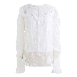 Floral Collar Embroidered Ruffle Shirt in White - Retro, Indie and ...