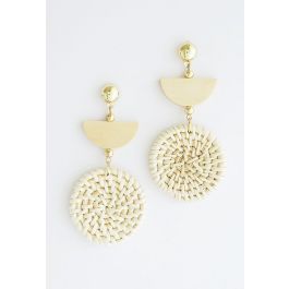 Organic Wooden Straw Weave Earrings - Retro, Indie and Unique Fashion