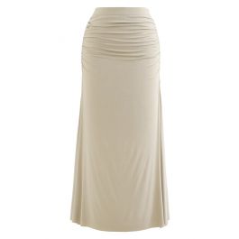 High Waist Ruched Detail Maxi Skirt in Sand - Retro, Indie and Unique ...