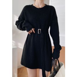 Belted Ribbed Longline Sweater in Black - Retro, Indie and Unique Fashion