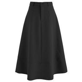 High-End Flare Hem Midi Skirt in Black - Retro, Indie and Unique Fashion