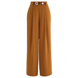 Pleat Front Wide-Leg Belted Pants in Pumpkin - Retro, Indie and Unique ...