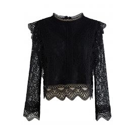 Your Sassy Start Long Sleeve Crochet Lace Top in Black - Retro, Indie ...
