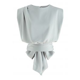 Satin Tie Back Sleeveless Top in Sage - Retro, Indie and Unique Fashion