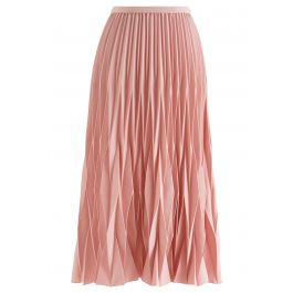 Irregular Pleated Midi Skirt in Peach - Retro, Indie and Unique Fashion