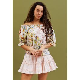 Colorful Flower Embroidered Off-Shoulder Dolly Top - Retro, Indie and ...