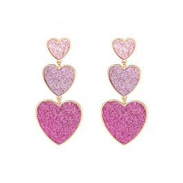 Glittering Triple-Heart Drop Earrings
