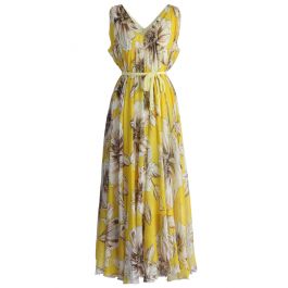 yellow floral chiffon dress