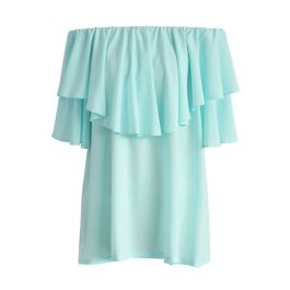 Soft Breeze Frilling Off-shoulder Top in Blue - Retro, Indie and Unique ...