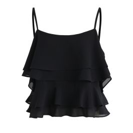 Tiered Animation Chiffon Cold-shoulder Top in Black - Retro, Indie and ...