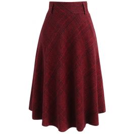 Houndstooth Check Wool-blend A-line Skirt in Red - Retro, Indie and ...