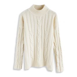 Snugly Warm Cable Knit Sweater in Ivory - Retro, Indie and Unique Fashion