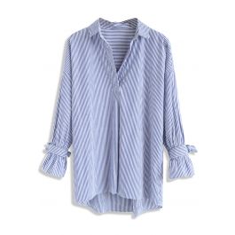 Easy-Going Bowknot Stripes Shirt in Blue - Retro, Indie and Unique Fashion
