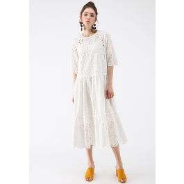 Eyelet Beauty Dolly Dress in White - Retro, Indie and Unique Fashion