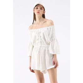 Daily Chic Off-Shoulder Playsuit in White - Retro, Indie and Unique Fashion