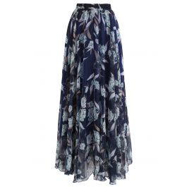 Flower Season Chiffon Maxi Skirt in Navy - Retro, Indie and Unique Fashion