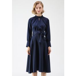 Grab the Spotlight Bowknot Satin Dress in Navy - Retro, Indie and ...