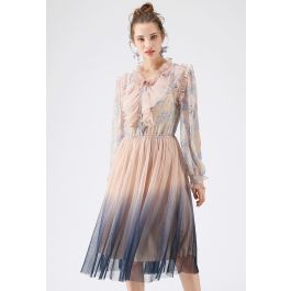 We Know It All Gradient Long Sleeves Pleated Mesh Tulle Dress - Retro ...