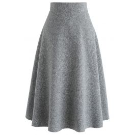 There for You Wool-Blended A-Line Midi Skirt in Grey - Retro, Indie and ...