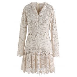 Made for Now Floral Crochet V-Neck Dress in Cream - Retro, Indie and ...