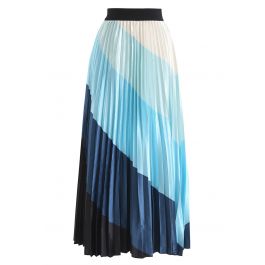 Drama in Color Stripe Pleated Maxi Skirt in Blue - Retro, Indie and ...