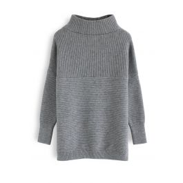 Cozy Ribbed Turtleneck Sweater in Grey - Retro, Indie and Unique Fashion