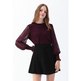 Delicacy Lacy Sleeves Knit Sweater in Wine - Retro, Indie and Unique ...