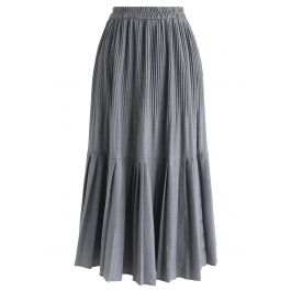 Pleated Hem A-Line Midi Skirt in Grey - Retro, Indie and Unique Fashion