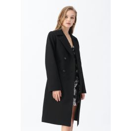 Texture Belted Double-Breasted Coat in Black - Retro, Indie and Unique ...