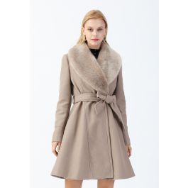 Taupe Belted Faux Fur Coat, Coats & Jackets