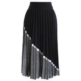 Houndstooth Hem Pleated Knit A-Line Midi Skirt - Retro, Indie and ...