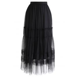 Double-Layered Tulle Midi Skirt in Black - Retro, Indie and Unique Fashion