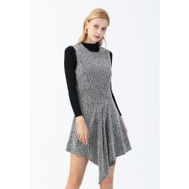 Tweed Asymmetric Sleeveless Dress in Grey - Retro, Indie and Unique Fashion