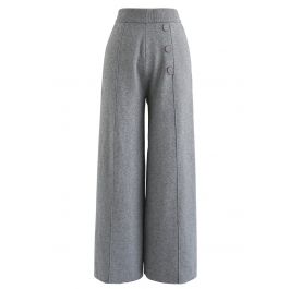 Button Decorated Wide-Leg Knit Pants in Grey - Retro, Indie and Unique ...