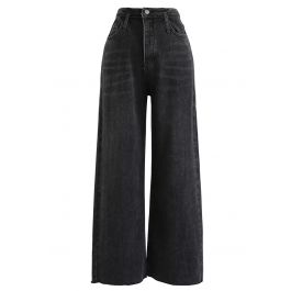 Pockets High-Waisted Wide-Leg Jeans in Black - Retro, Indie and Unique ...