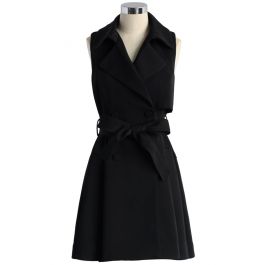 Belted Sleeveless Trench Coat in Black