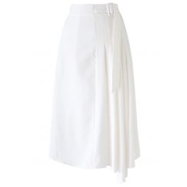 Pleated Details Belted Midi Skirt in White - Retro, Indie and Unique ...