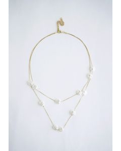 Coin Pearl Double-Layered Chain Necklace